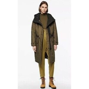 Andrew Marc Wenonah Reversible Parka Coat Womens L Olive Green Hooded Button NWT